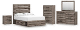 Graystorm Full Panel Bed with Storage with Mirrored Dresser, Chest and Nightstand in Brown Gray from Ashley Furniture - Luna Furniture