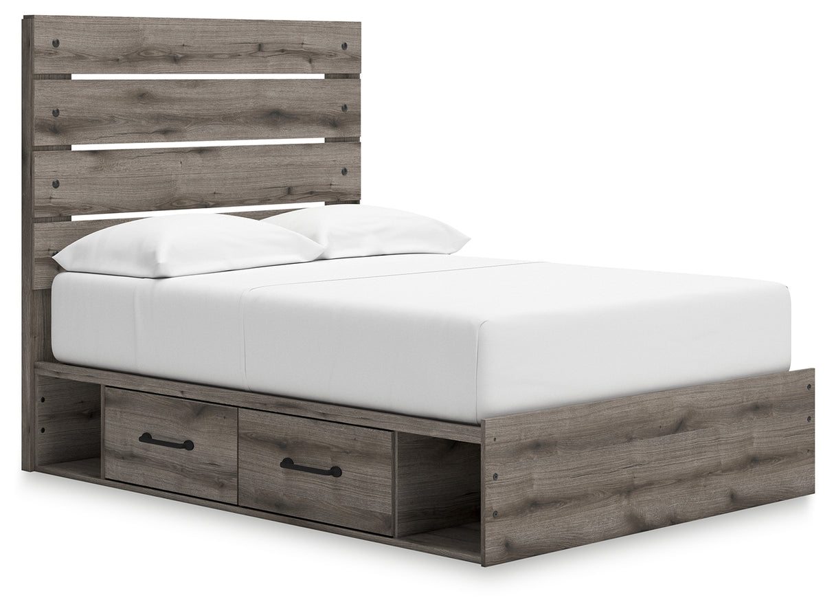 Graystorm Full Panel Bed with Storage with Mirrored Dresser, Chest and Nightstand in Brown Gray from Ashley Furniture - Luna Furniture