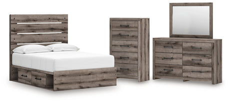 Graystorm Full Panel Bed with Storage with Mirrored Dresser and Chest in Brown Gray from Ashley - Luna Furniture