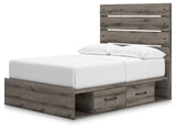 Graystorm Full Panel Bed with Storage with Mirrored Dresser and Nightstand in Brown Gray from Ashley - Luna Furniture