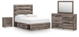 Graystorm Full Panel Bed with Storage with Mirrored Dresser and Nightstand in Brown Gray from Ashley - Luna Furniture
