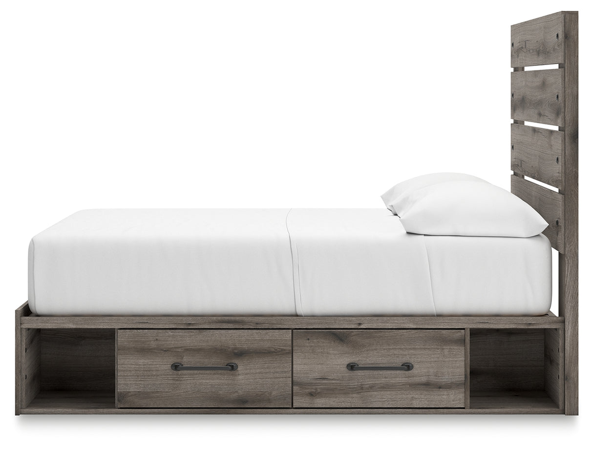 Graystorm Full Panel Bed with Storage with Mirrored Dresser in Brown Gray from Ashley Furniture - Luna Furniture