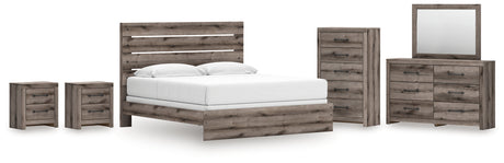 Graystorm King Panel Bed with Mirrored Dresser, Chest and 2 Nightstands in Brown Gray from Ashley - Luna Furniture