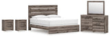 Graystorm King Panel Bed with Mirrored Dresser and 2 Nightstands in Brown Gray from Ashley - Luna Furniture