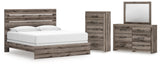 Graystorm King Panel Bed with Mirrored Dresser and Chest in Brown Gray from Ashley - Luna Furniture