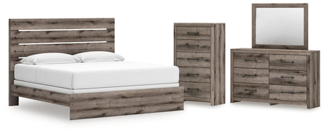 Graystorm King Panel Bed with Mirrored Dresser and Chest in Brown Gray from Ashley - Luna Furniture