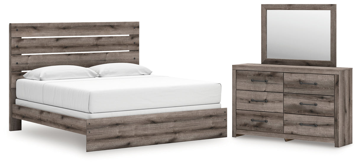 Graystorm King Panel Bed with Mirrored Dresser in Brown Gray from Ashley - Luna Furniture