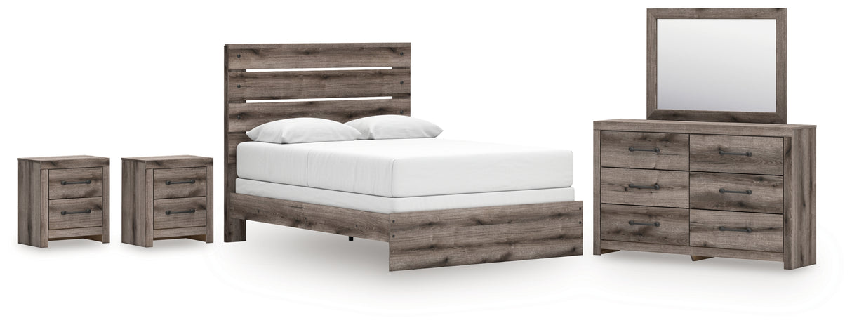 Graystorm Queen Panel Bed with Mirrored Dresser and 2 Nightstands in Brown Gray from Ashley - Luna Furniture