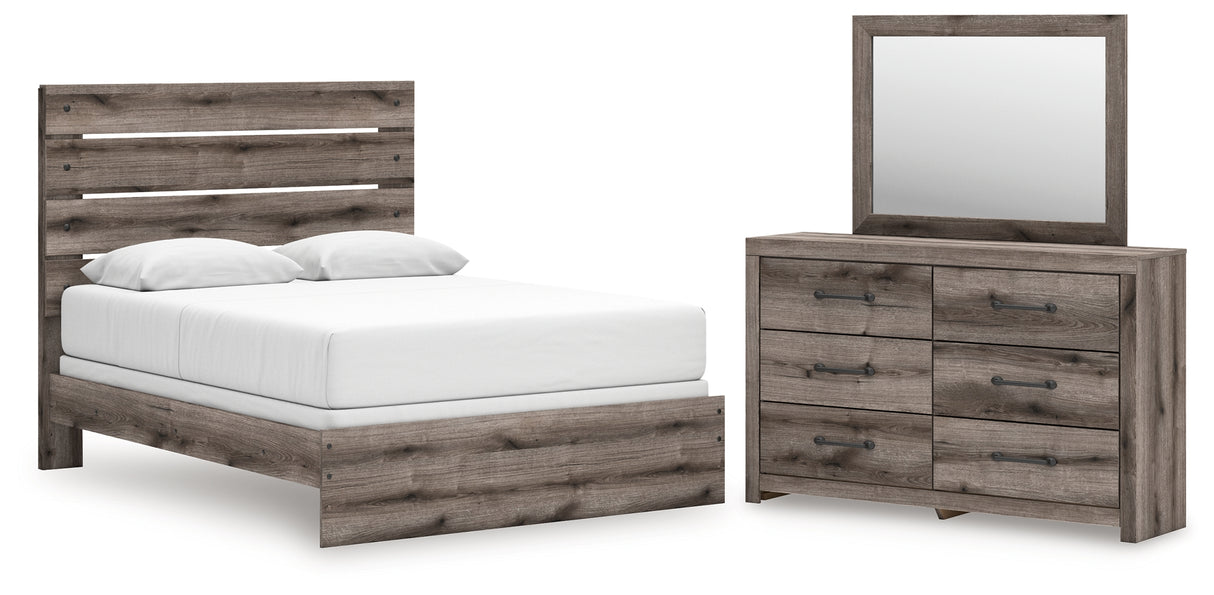 Graystorm Queen Panel Bed with Mirrored Dresser in Brown Gray from Ashley - Luna Furniture