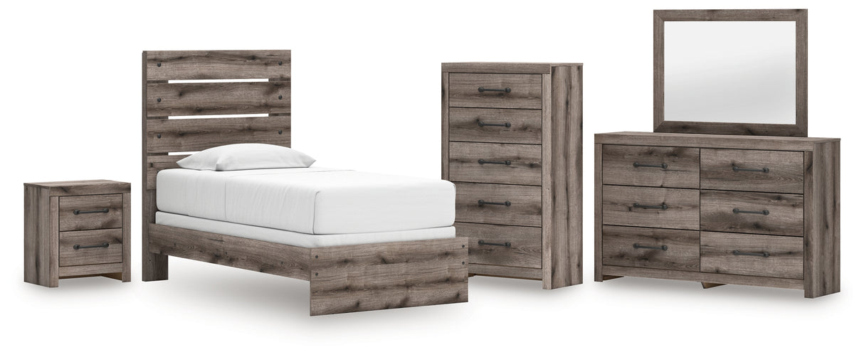 Graystorm Twin Panel Bed with Mirrored Dresser, Chest and Nightstand in Brown Gray from Ashley - Luna Furniture