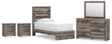 Graystorm Twin Panel Bed with Mirrored Dresser and 2 Nightstands in Brown Gray from Ashley - Luna Furniture