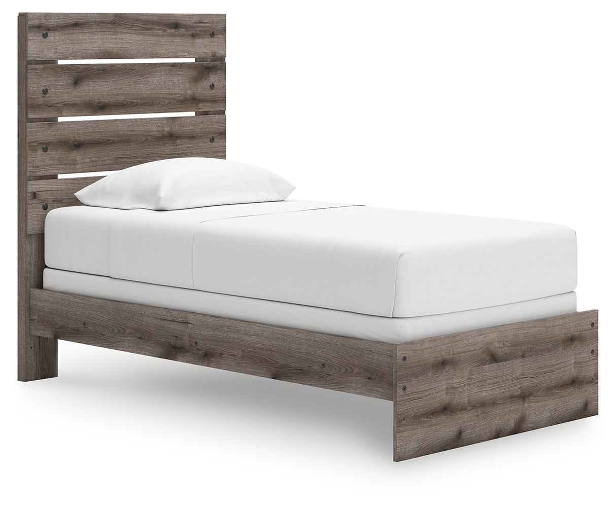 Graystorm Twin Panel Bed with Mirrored Dresser and 2 Nightstands in Brown Gray from Ashley - Luna Furniture