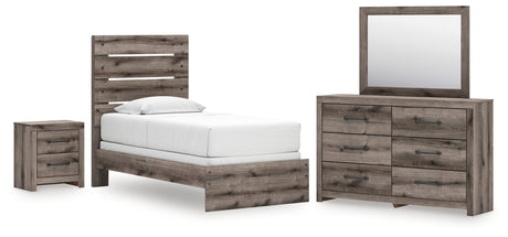 Graystorm Twin Panel Bed with Mirrored Dresser and Nightstand in Brown Gray from Ashley - Luna Furniture