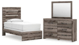 Graystorm Twin Panel Bed with Mirrored Dresser in Brown Gray from Ashley - Luna Furniture