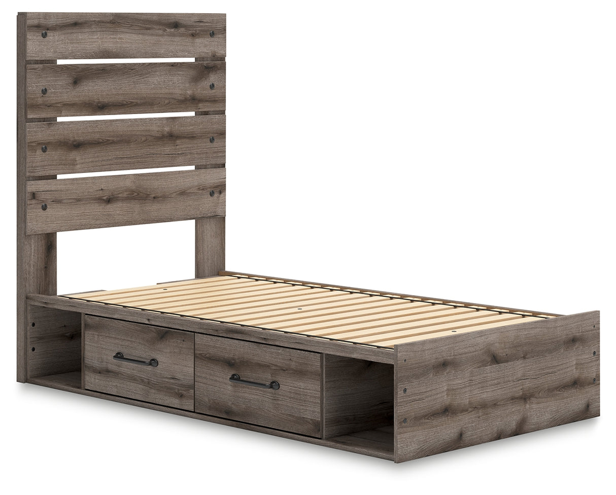 Graystorm Twin Panel Bed with Storage with Dresser and Nightstand in Brown Gray from Ashley Furniture - Luna Furniture