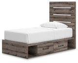 Graystorm Twin Panel Bed with Storage with Mirrored Dresser, Chest and 2 Nightstands in Brown Gray from Ashley - Luna Furniture