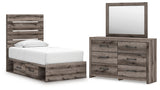 Graystorm Twin Panel Bed with Storage with Mirrored Dresser in Brown Gray from Ashley Furniture - Luna Furniture