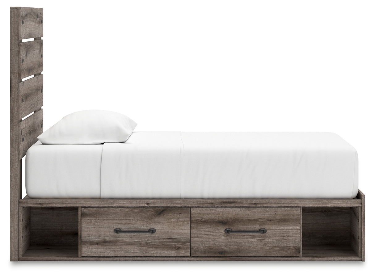Graystorm Twin Panel Bed with Storage with Mirrored Dresser in Brown Gray from Ashley Furniture - Luna Furniture