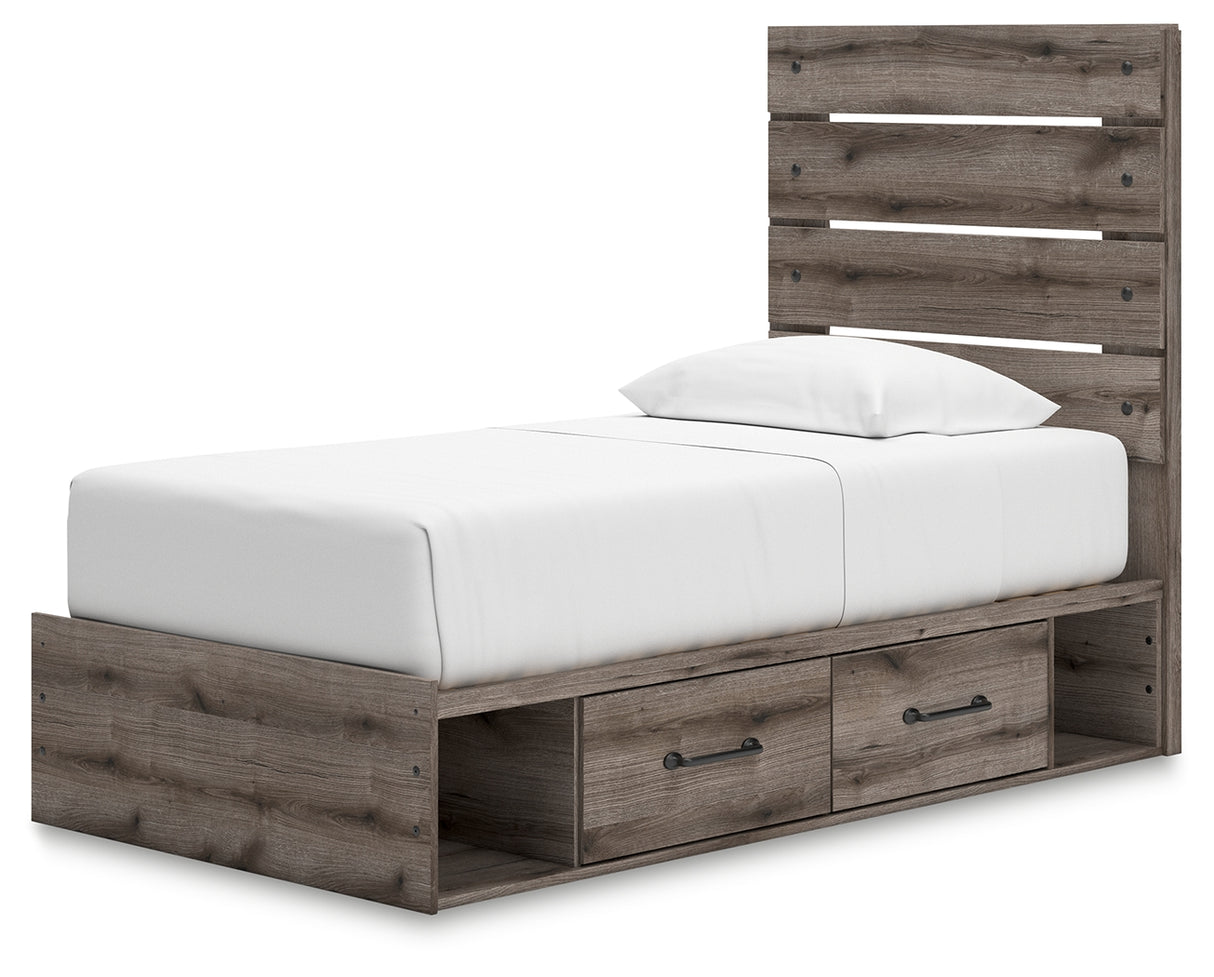 Graystorm Twin Panel Bed with Storage with Mirrored Dresser in Brown Gray from Ashley Furniture - Luna Furniture