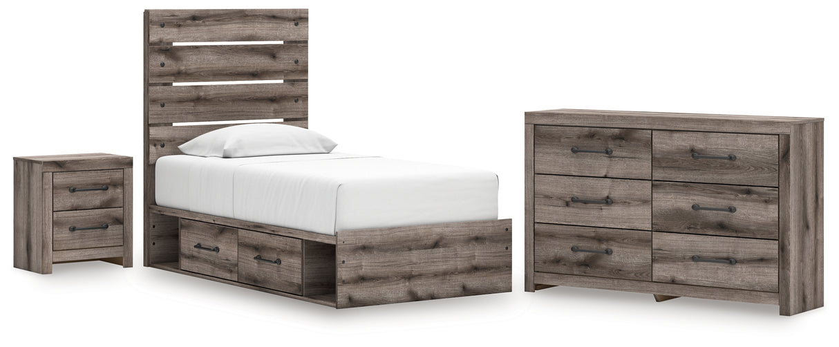 Graystorm Twin Panel Storage Bed with Dresser and Nightstand in Brown Gray from Ashley - Luna Furniture