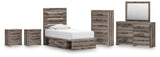 Graystorm Twin Panel Storage Bed with Mirrored Dresser, Chest and 2 Nightstands in Brown Gray from Ashley - Luna Furniture