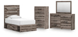 Graystorm Twin Panel Storage Bed with Mirrored Dresser and Chest in Brown Gray from Ashley - Luna Furniture