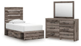 Graystorm Twin Panel Storage Bed with Mirrored Dresser in Brown Gray from Ashley Furniture - Luna Furniture