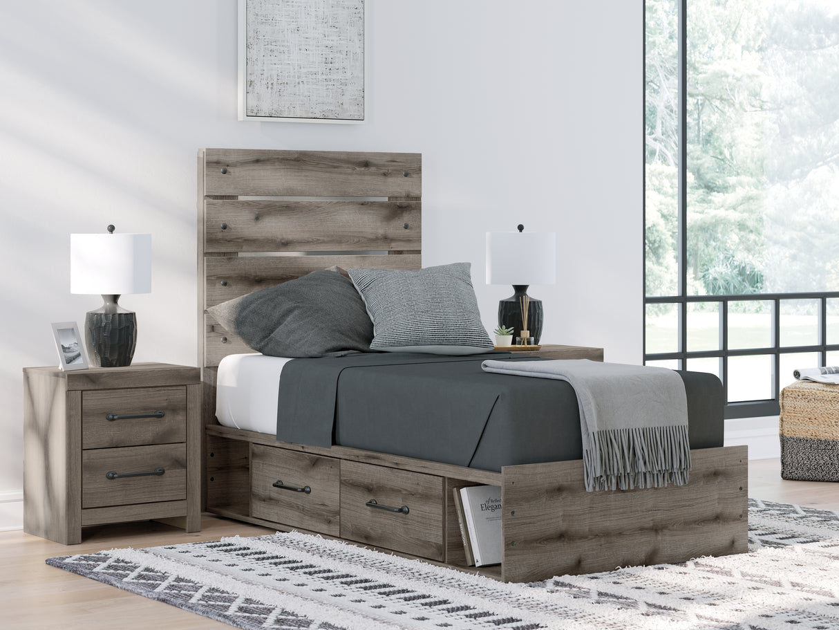 Graystorm Twin Panel Storage Bed with Mirrored Dresser in Brown Gray from Ashley Furniture - Luna Furniture