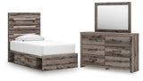 Graystorm Twin Panel Storage Bed with Mirrored Dresser in Brown Gray from Ashley - Luna Furniture