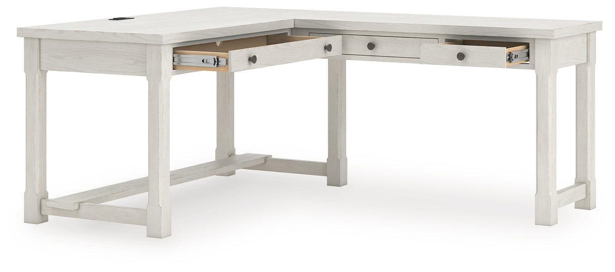 Robbinsdale Antique White L-Shaped Home Office Desk from Ashley - Luna Furniture