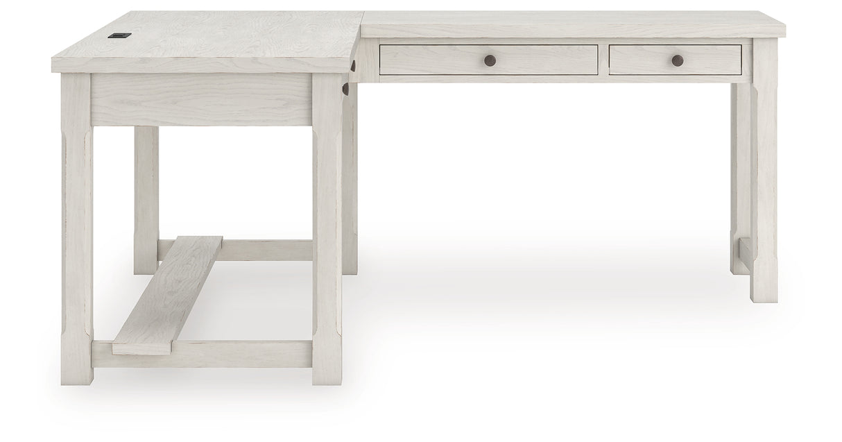Robbinsdale Antique White L-Shaped Home Office Desk from Ashley - Luna Furniture