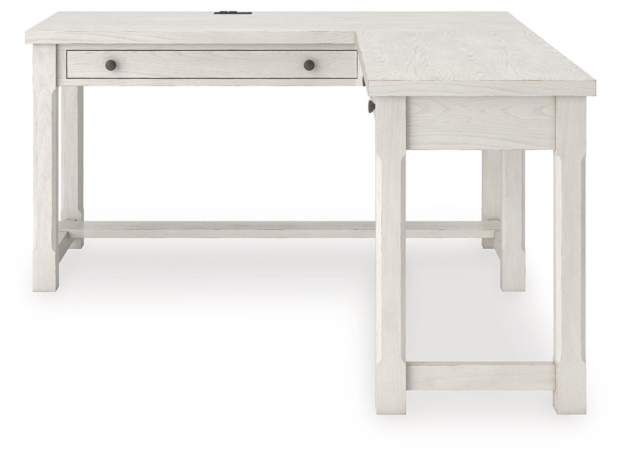 Robbinsdale Antique White L-Shaped Home Office Desk from Ashley - Luna Furniture
