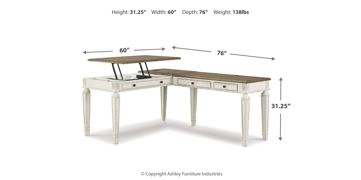 Realyn White/Brown 2-Piece Home Office Lift Top Desk from Ashley Furniture - Luna Furniture