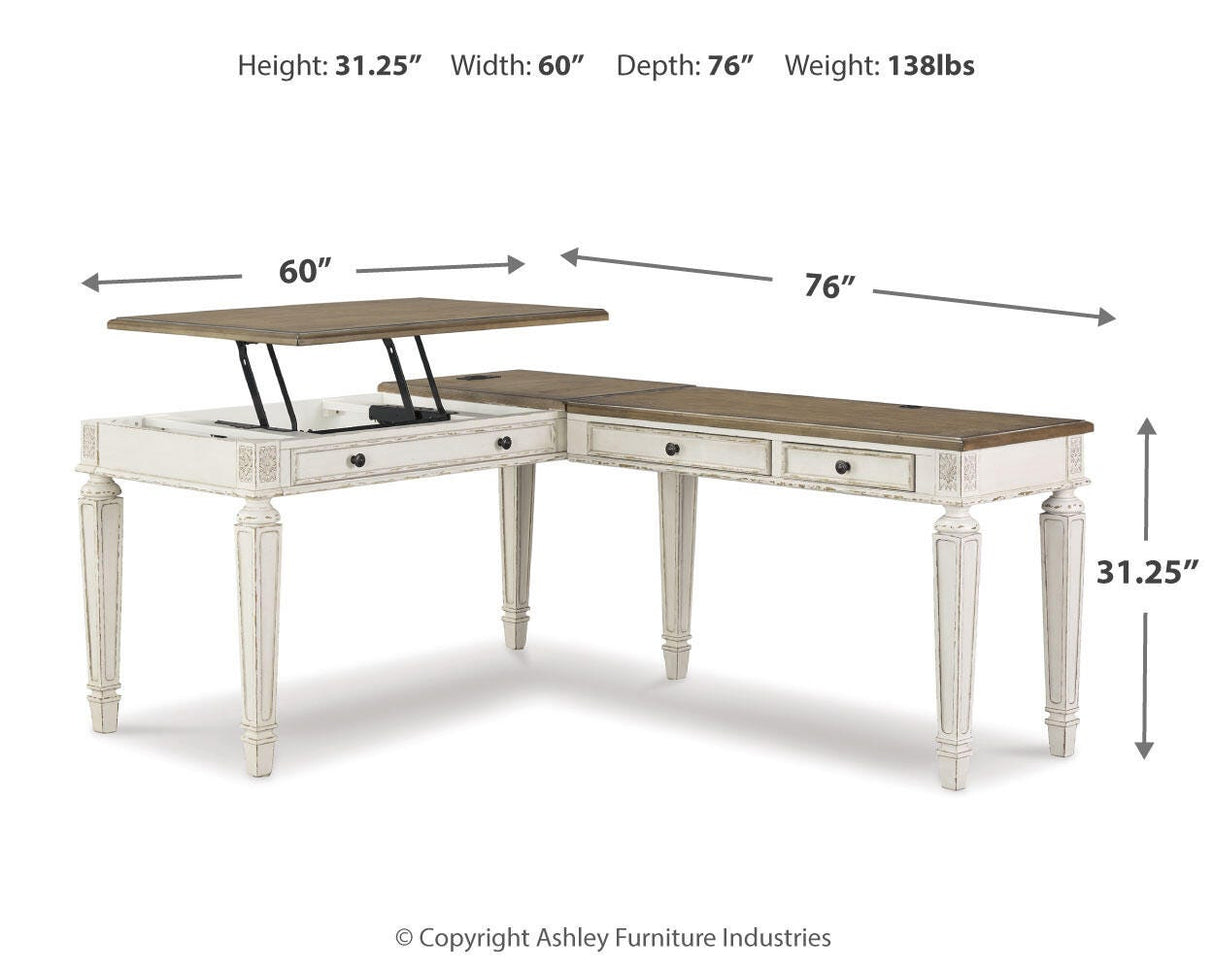 Realyn White/Brown 2-Piece Home Office Lift Top Desk from Ashley Furniture - Luna Furniture