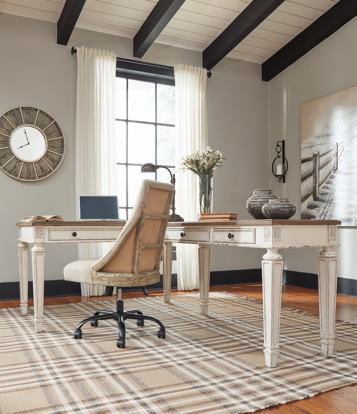 Realyn White/Brown 2-Piece Home Office Lift Top Desk from Ashley Furniture - Luna Furniture