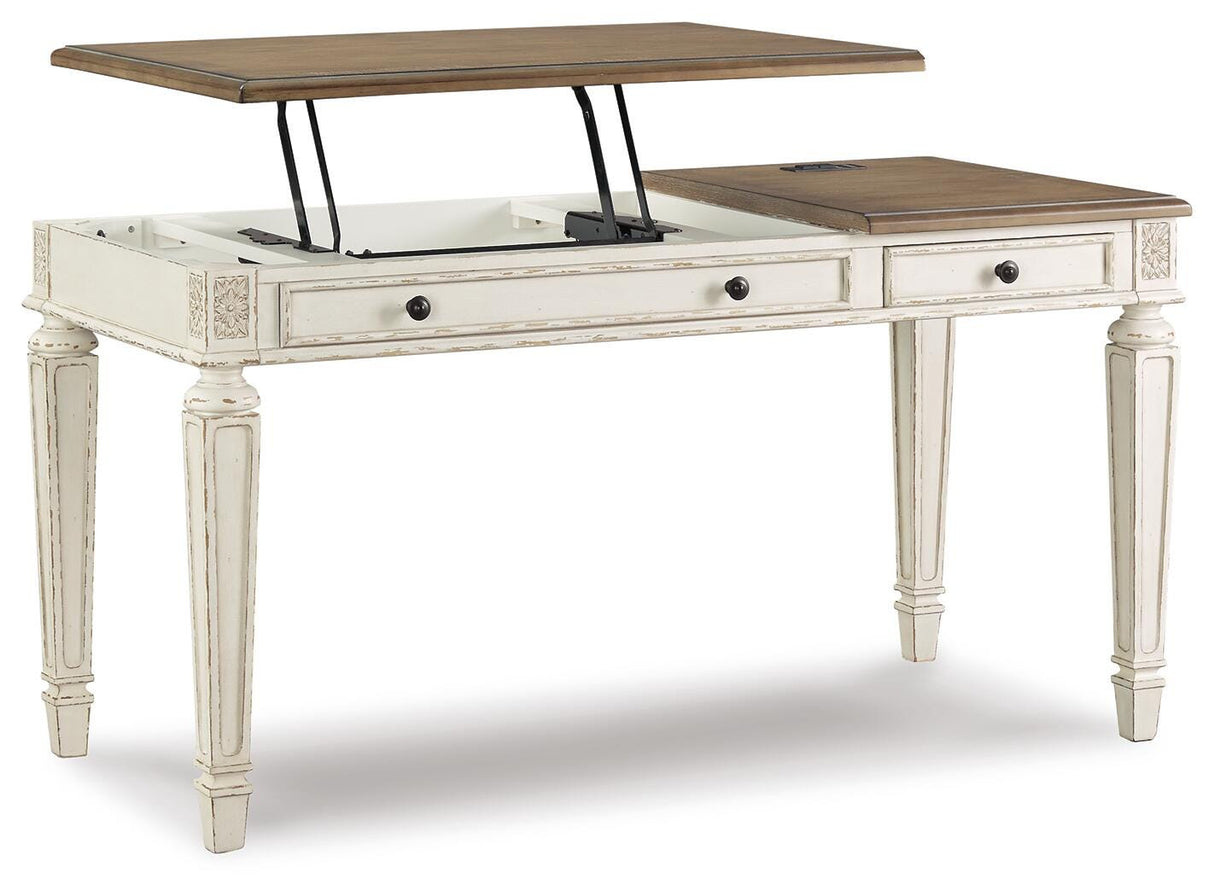 Realyn White/Brown Home Office Lift Top Desk from Ashley Furniture - Luna Furniture