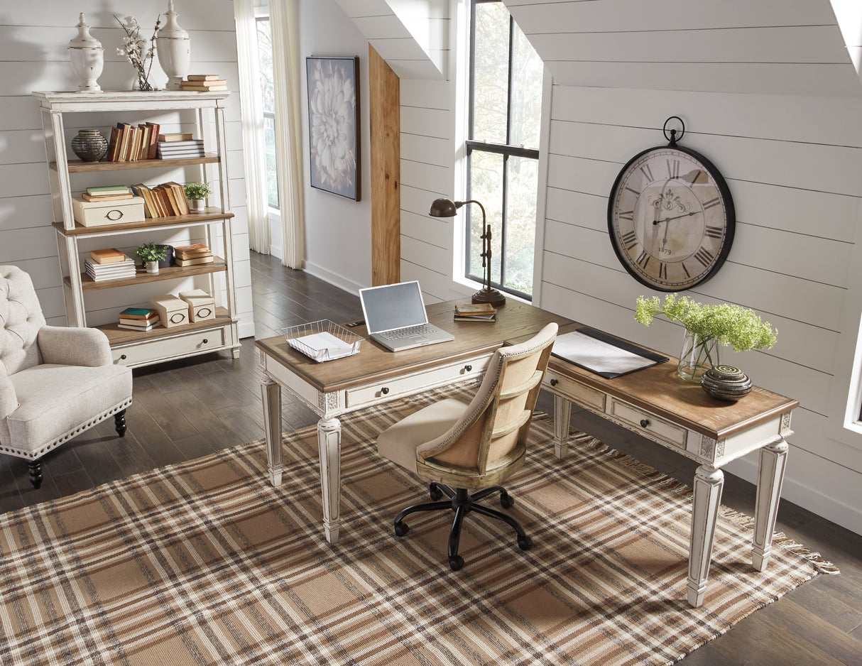 Realyn White/Brown 2-Piece Home Office Desk from Ashley Furniture - Luna Furniture