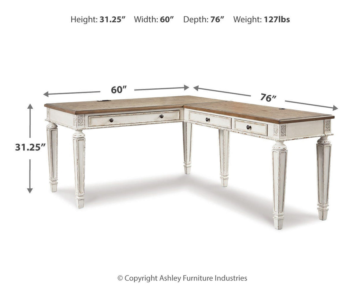 Realyn White/Brown 2-Piece Home Office Desk from Ashley Furniture - Luna Furniture