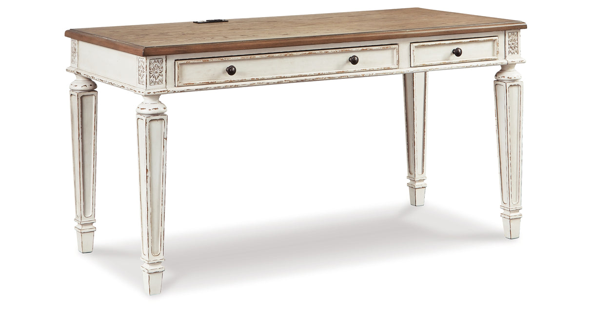Realyn White/Brown 60" Home Office Desk from Ashley Furniture - Luna Furniture