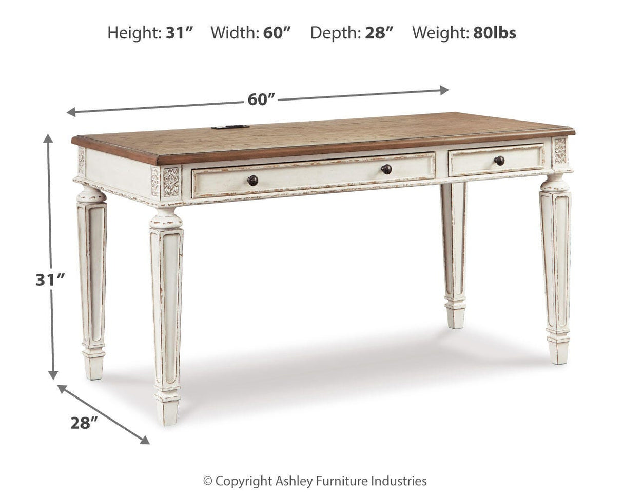Realyn White/Brown 60" Home Office Desk from Ashley Furniture - Luna Furniture