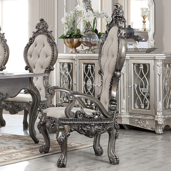 HD-13012-GR Antique Silver Gray Brown Arm Chair