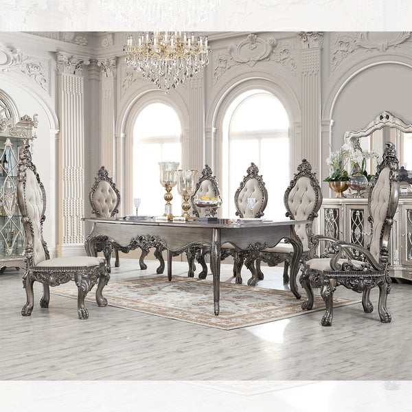HD-13012-GR Antique Silver Gray Brown 7-Piece Dining Room Set