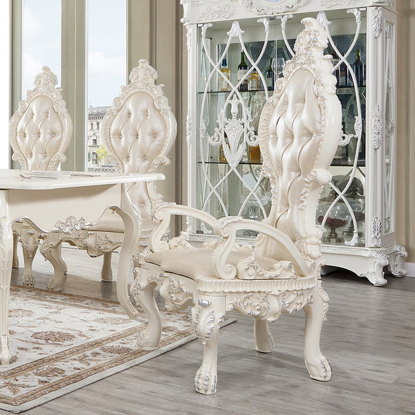 HD-13012-I Antique White/Metallic Silver Highlights Arm Chair