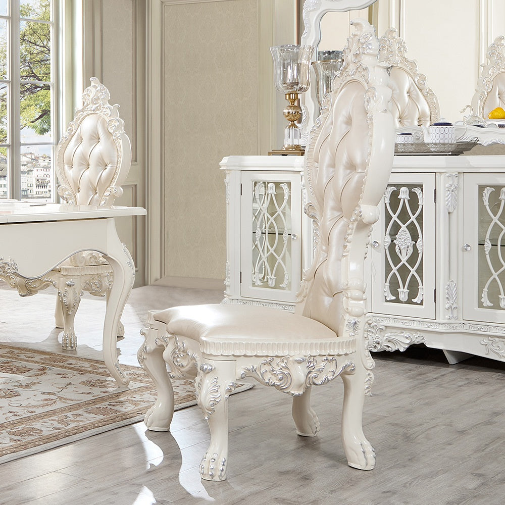 HD-13012-I Antique White/Metallic Silver Highlights 7-Piece Dining Room Set from Homey Design - Luna Furniture