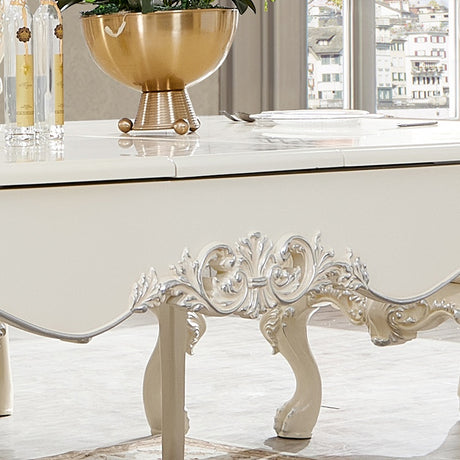 HD-13012-I Antique White/Metallic Silver Highlights 7-Piece Dining Room Set from Homey Design - Luna Furniture