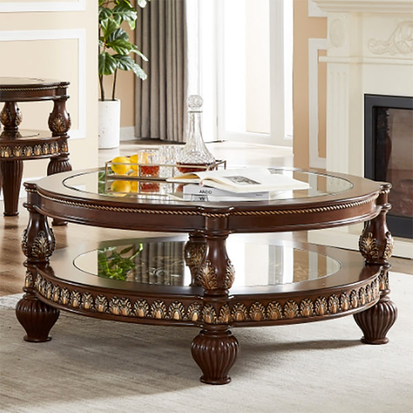 HD-1521 Dark Mahogany/Metallic Gold Detail Coffee Table