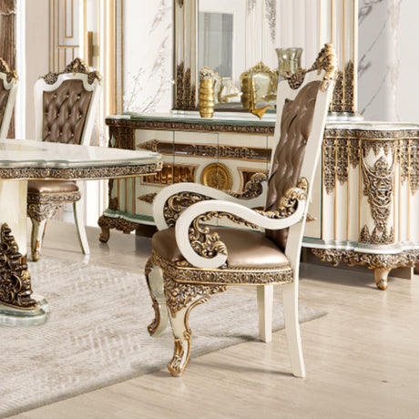 HD-1881 Ivory/Bronzed Copper Arm Chair from Homey Design - Luna Furniture