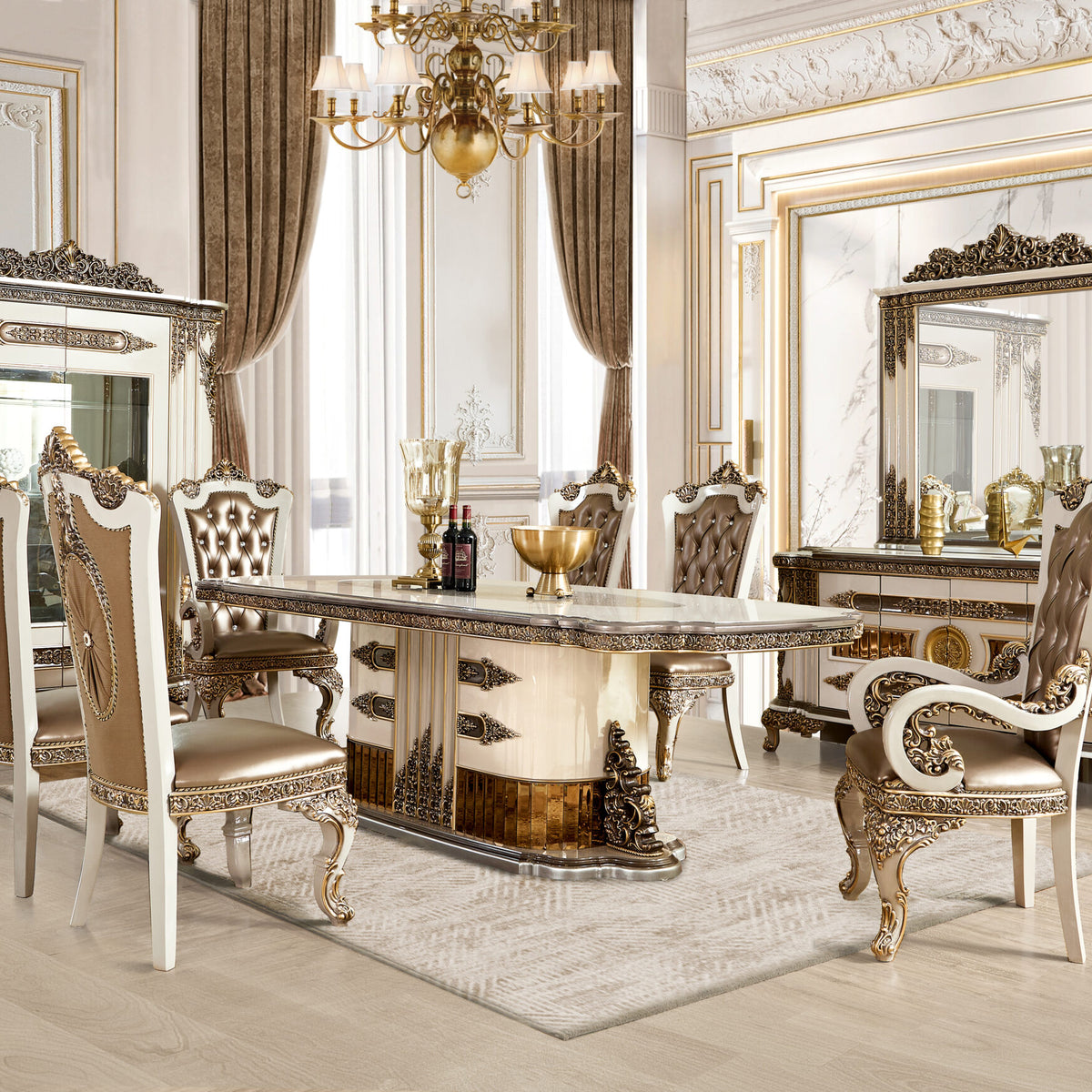 Homey Design HD-1881 Ivory/Bronzed Copper Dining Table – Luna Furniture