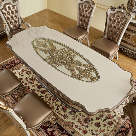 HD-1881 Ivory/Bronzed Copper 7-Piece Dining Set from Homey Design - Luna Furniture