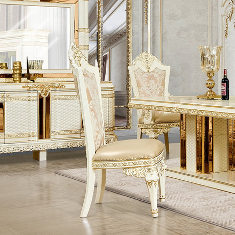HD-1882 Ivory/Gold 7-Piece Dining Set from Homey Design - Luna Furniture